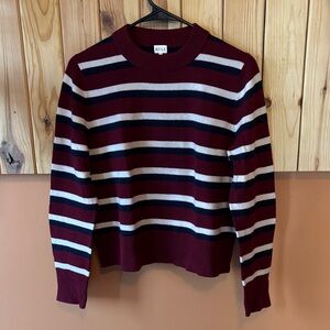 KULE Burgundy, Navy, and White Striped Sweater 100% cashmere